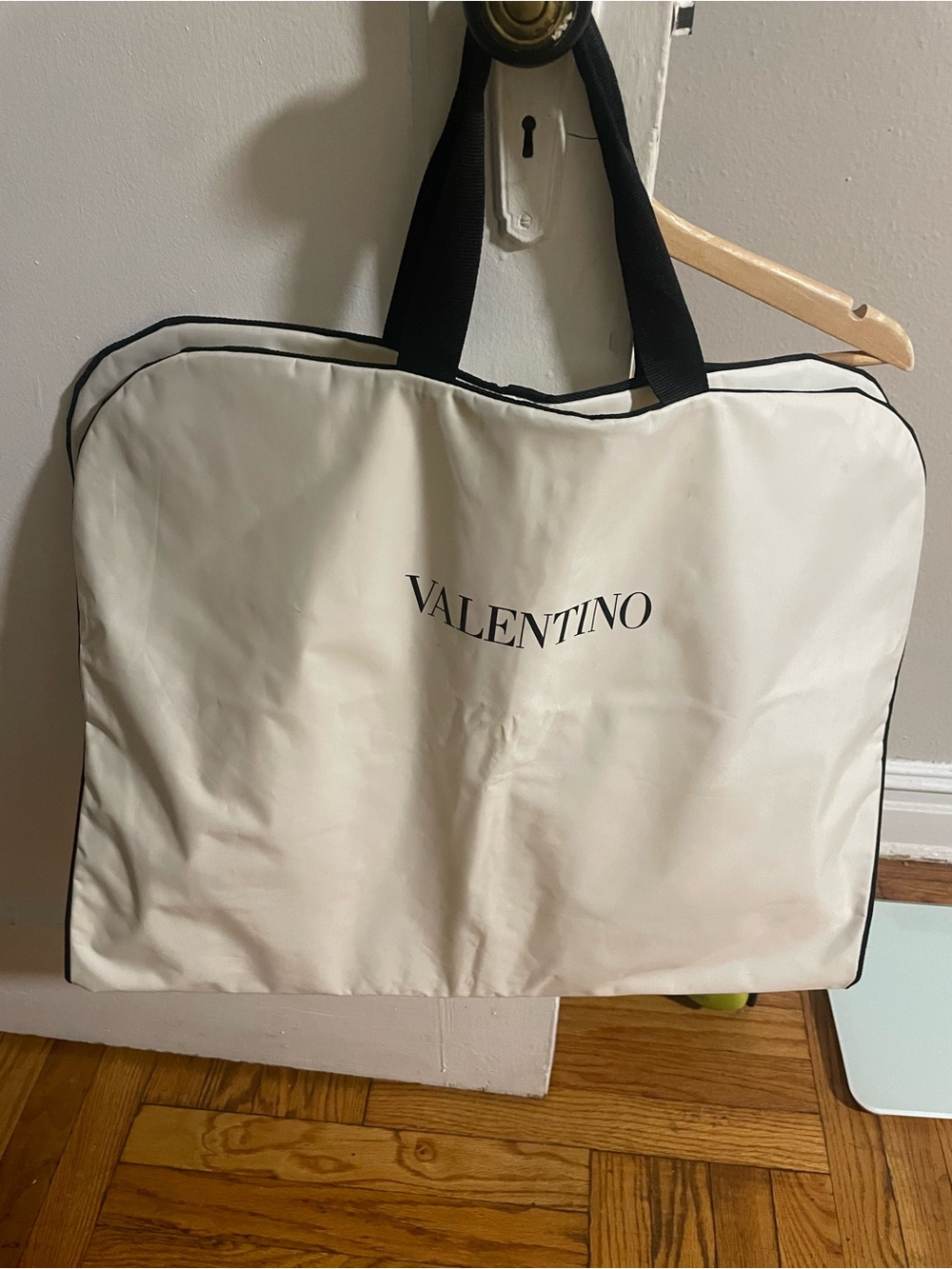 Valentino Cream Travel Tote with Black Handles